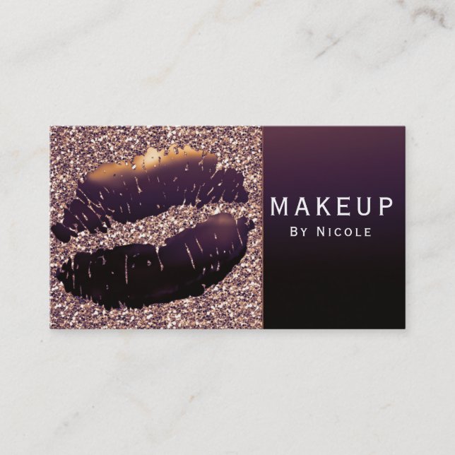 Lila Guld Shine Läppar Lipstick Makeup Glam Salon Visitkort (Framsida)