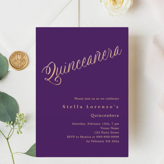 Lila guld-skript elegant Quinceanera-inbjudan (Skapare uppladdad)