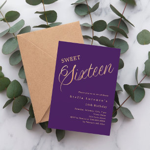 Lila guld-skript elegant Sweet 16 Inbjudningar