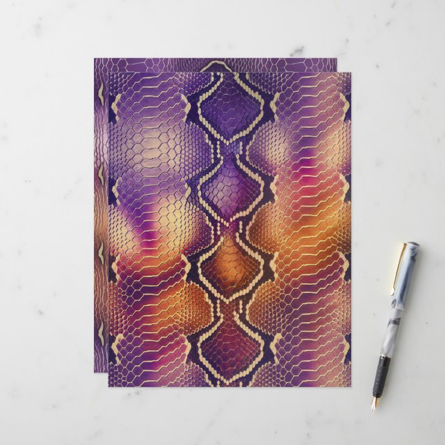 Lila & Guld Snake Skin Mönster Skrapbook Papper (Fram/Back In Situ)