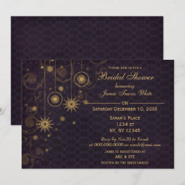 lila guld Snöflingor Winter Möhippa Inbjudan