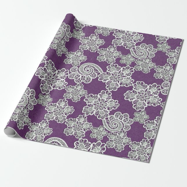 LILA GULD SNÖRE MÖNSTER,, AVBRYTNING PAPPRA GIFT W PRESENTPAPPER (Utrullad)