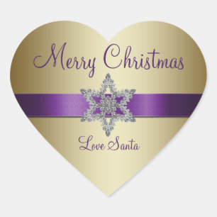 Lila Guld Snowflake God jul Sticker Hjärtformat Klistermärke