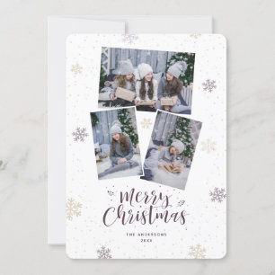 Lila Guld Snowflake Photo God jul ards Julkort