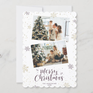 Lila Guld Snowflake Photo God jul Julkort