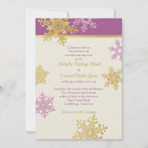 Lila Guld Snowflake Winter Wedding bjudande