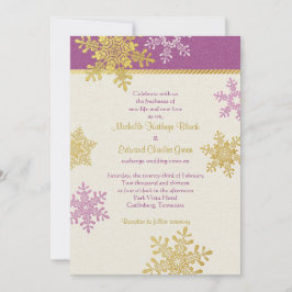 Lila Guld Snowflake Winter Wedding bjudande Inbjudningar
