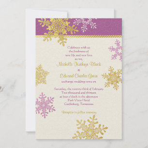 Lila Guld Snowflake Winter Wedding bjudande Inbjudningar