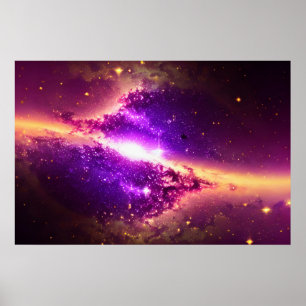 Lila Guld Space Nebulae Star Night Himlar Poster