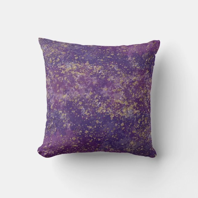 Lila & Guld Splatter Glam Modern Kudde (Framsida)