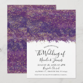 Lila Guld Stänk Modern Glamör Bröllop Äktenskap Inbjudningar