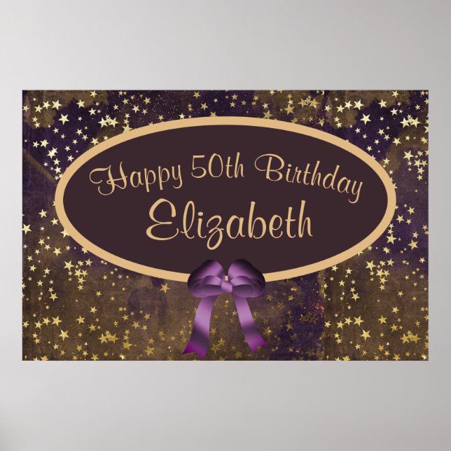 Lila Guld Stardust 50:e födelsedagen Poster (Framsidan)