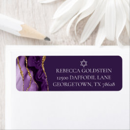 Lila Guld Stjärna of David Jewish Returadress Returadress Etikett