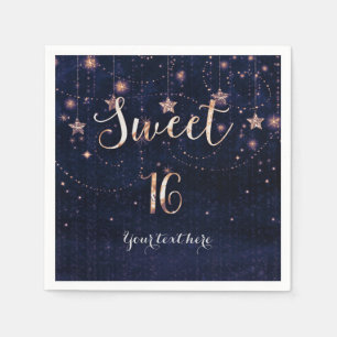 Lila & Guld Stjärnig Celestial Sweet 16-fest Pappersservett