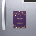 Lila guld-stjärnor vid födelsedag lyx magnetisk inbjudningskort<br><div class="desc">En modern,  snyggt och glamorös magnetisk inbjudan till en 40:e (eller vilken ålder som helst) födelsedagsfest. En djup lila färgad med faux guld-stjärnor. Lila färg är ojämn. Namn är skrivet med ett modernt handskript i stil. Anpassa och lägg till information om party.</div>