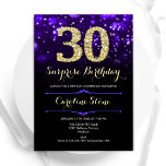 Lila Guld Surprise 30års födelsedag Inbjudningar<br><div class="desc">Överraskad 30års födelsedag-inbjudan. lila av elegant med Faux glitter guld. Innehåller snyggtens diamanter, bokeh ljus och skriptteckensnitt. Manar eller kvinnor i inbjudan. Perfekt för en födelsedagsfest för vuxen av snyggt. Anpassa med dina egna detaljer. Berätta om du behöver anpassa dig ytterligare. Skrivna Zazzle-inbjudningar eller digital utskrivbar mall för omedelbar nedladdning....</div>