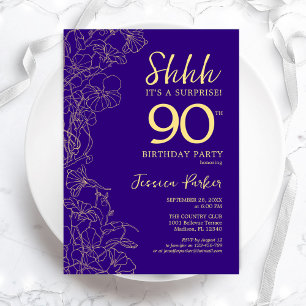 Lila Guld Surprise 90:e födelsedag Inbjudningar
