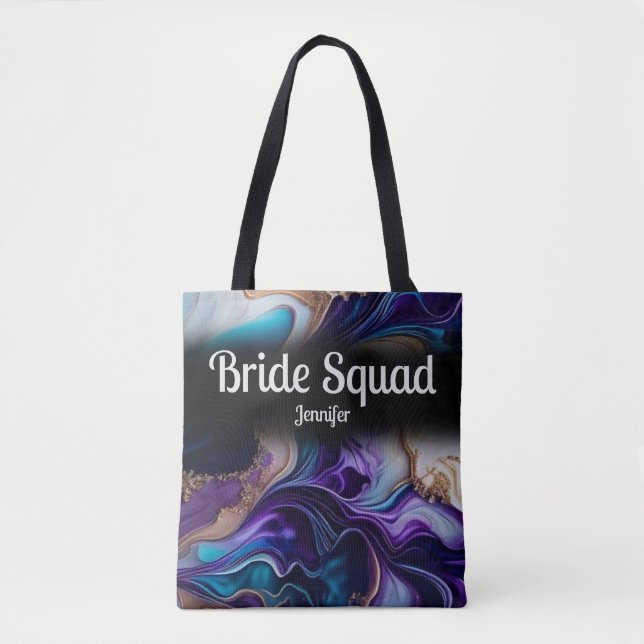 Lila, Guld & Svart Brud-Squad Bröllop Tygkasse (Framsida)