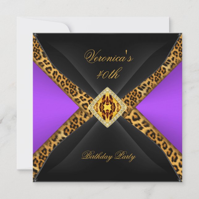 Lila Guld Svart Leopard Smycke 40-årsdag Inbjudningar (Framsida)