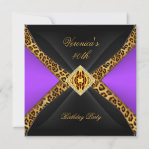 Lila Guld Svart Leopard Smycke 40-årsdag Inbjudningar