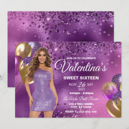Lila & Guld Sweet 16 Girl Birthday Investigation Inbjudningar