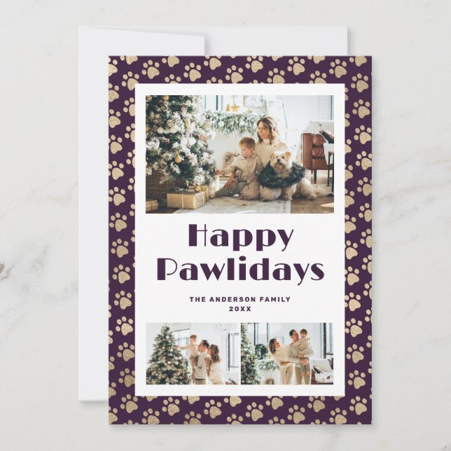 Lila Guld Tassavtryck Foto Glad Pawsidays Julkort (Framsida)