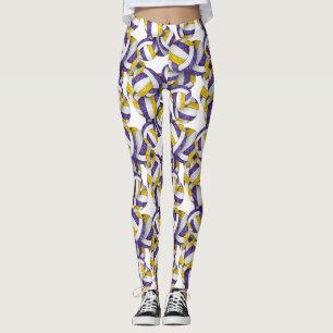 Lila guld-teamet färg girly volleybollar mönster leggings