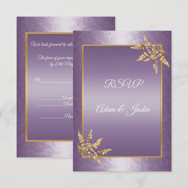 Lila GULD Textur blad ELEGANT Modern RSVP Inbjudningar (Fram/baksida)
