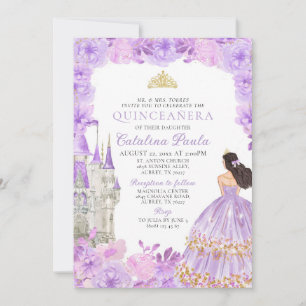 Lila Guld Tiara Princess Quinceañera-inbjudan Inbjudningar
