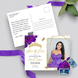 Lila & Guld Tiara Quinceañera Foto Vykort