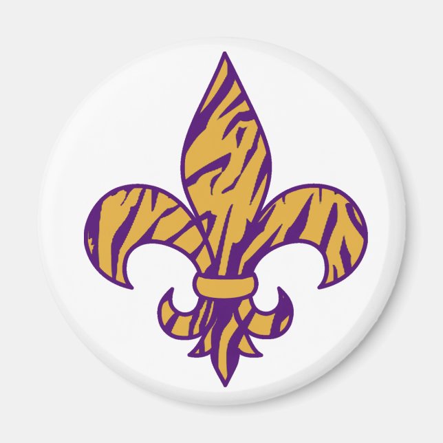 Lila & Guld Tiger Stripe Fleur de Lis Magnet (Framsidan)
