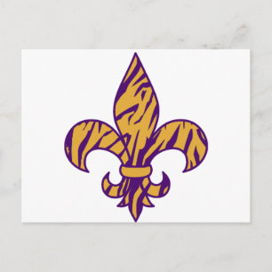 Lila & Guld Tiger Stripe Fleur de Lis Vykort