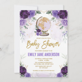 Lila Guld Travel Baby Shower Blommigt Äventyr Inbjudningar