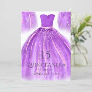 Lila & Guld underbar Sjöjungfru Quinceanera Inbjudningar