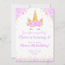 Lila Guld Unicorn ansikte Blommigt Barns födelseda