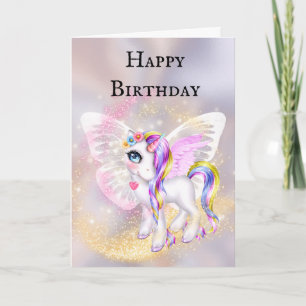 Lila guld Unicorn-flickors födelsedag Kort