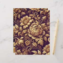 Lila & Guld Victorian Blommigts Scrapbook Papper