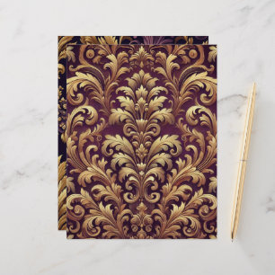 Lila & Guld Victorian Damask Scrapbook Papper