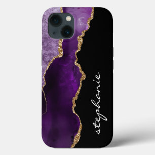 Lila Guld Watercolor Agate Personlig