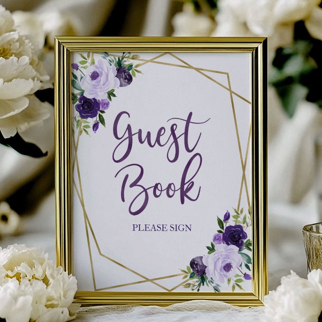 Lila Guld Watercolor Blommigt Guest Bok-tecken Poster (Skapare uppladdad)