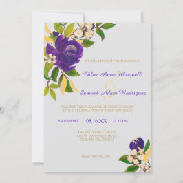 Lila Guld Watercolor Bouquet Bröllop Inbjudningar