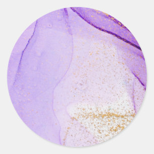 Lila Guld Watercolor Classic Round Sticker Runt Klistermärke