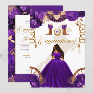 Lila Guld Western Charro 2-sidig Quinceanera Inbjudningar