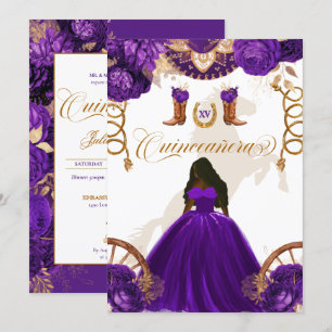 Lila Guld Western Charro 2-sidig Quinceanera Inv. Inbjudningar