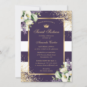 Lila Guld White Calla Lily Sweet 16 Birthday Inbjudningar