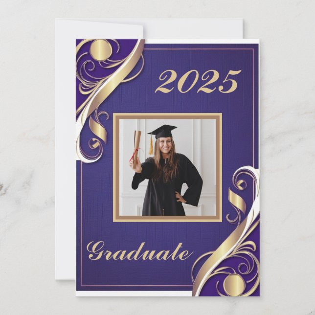 Lila Guld White Studenten 2025 Inbjudningar (Framsida)