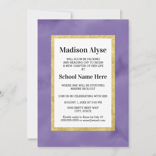 Lila Guld White Watercolor Trunk Party Inbjudan (Framsida)