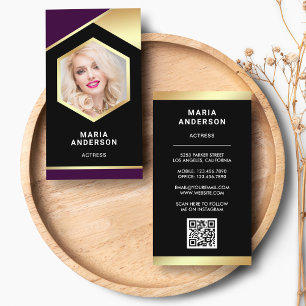 Lila guldfärgsmodell - Actress QR-kodfoto Visitkort