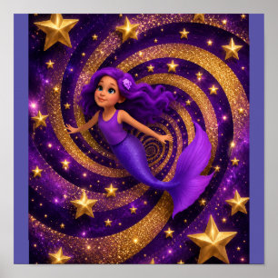 Lila Guldstjärna Siren Optisk Illusion Fantasi Poster