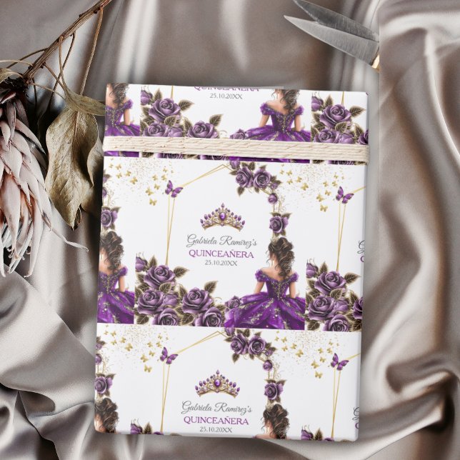 Lila Guldtiara Rosor Quinceañera Presentpapper (Skapare uppladdad)
